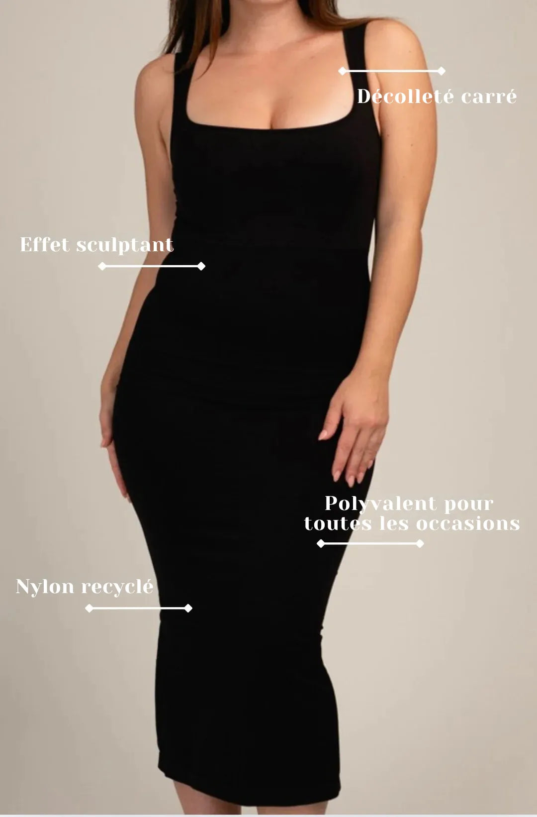 Robe gainante – Élégance noire & effet ventre plat